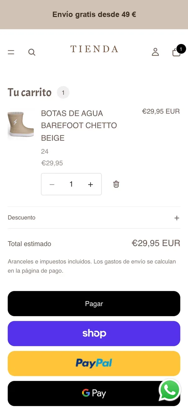 Cesta real de la tienda con las botas de agua Chetto beige, talla 24