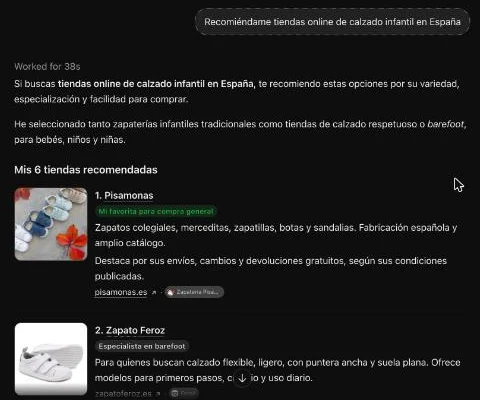 ChatGPT recomienda Pisamonas y Zapato Feroz como tiendas de calzado infantil
