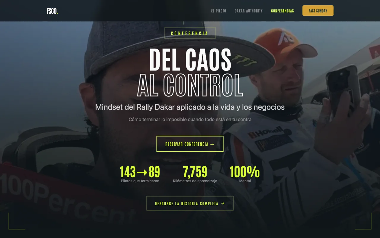 A página da conferência Del caos al control