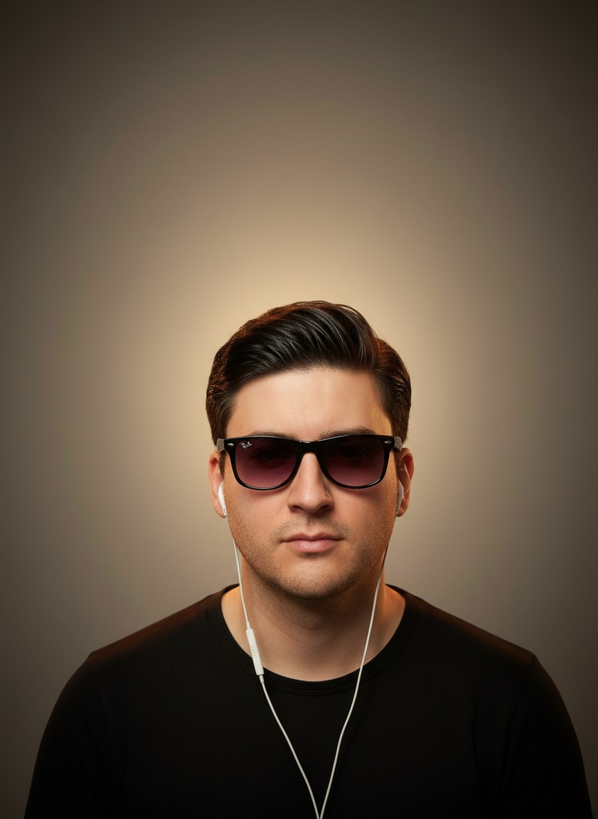 Edgar Navarro con gafas oscuras y audífonos